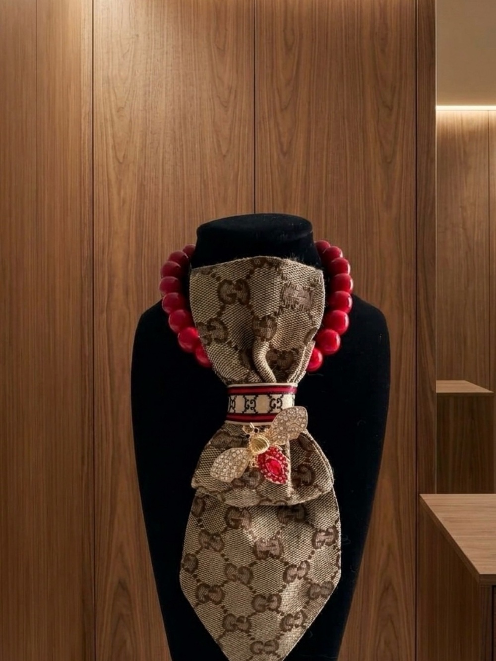 Upcycled Jacquard Bee Statement Tie Necklace
